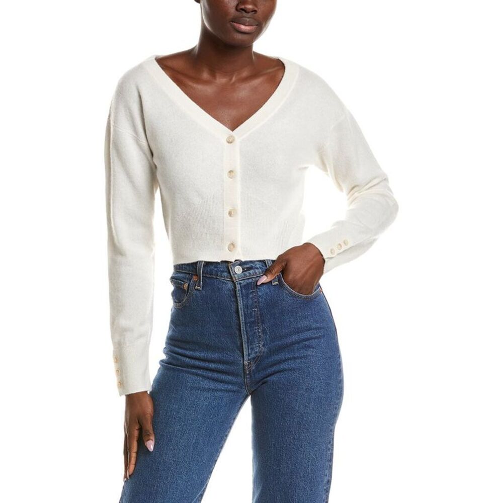 Naadam Womens  100% Cashmere Cinched Waist Cardigan, White
